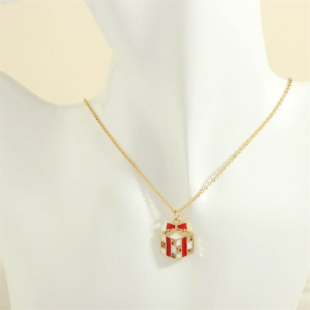 Christmas Tree Santa Claus Elk Snowman Oil-drop Necklace With Colored Rhinestones Ins Festival Clavicle Chain Necklace For Women Jewelry - Velora