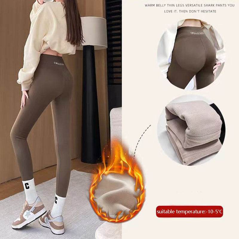 Fleece Thickened Leggings Winter -20 To 5 Shark Pants For Women High Waist Tight Skinny Tummy Control Buttocks Slimming Yoga Pants - Velora