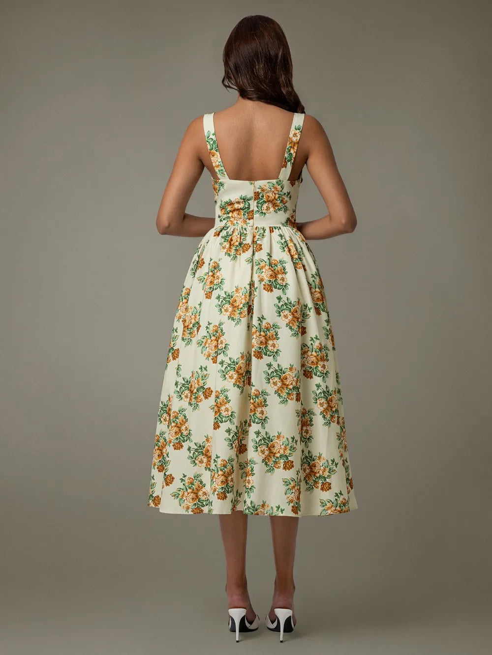 Lace Trim Floral Sleeveless Midi Dress - Velora