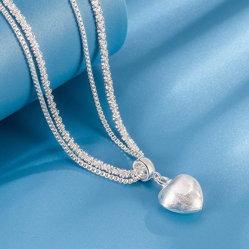 Double Layer Brushed Heart Pendant Necklace For Women High-end Feel Light Luxury Necklace Collarbone Chain Fashion Jewelry - Velora