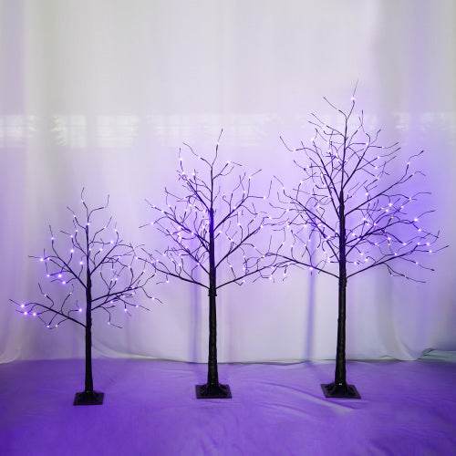3 Pac Halloween Spooky Tree With Purple Lights, 4FT 5FT And 6FT, Lighted Black Tree For Halloween Decoration - Velora