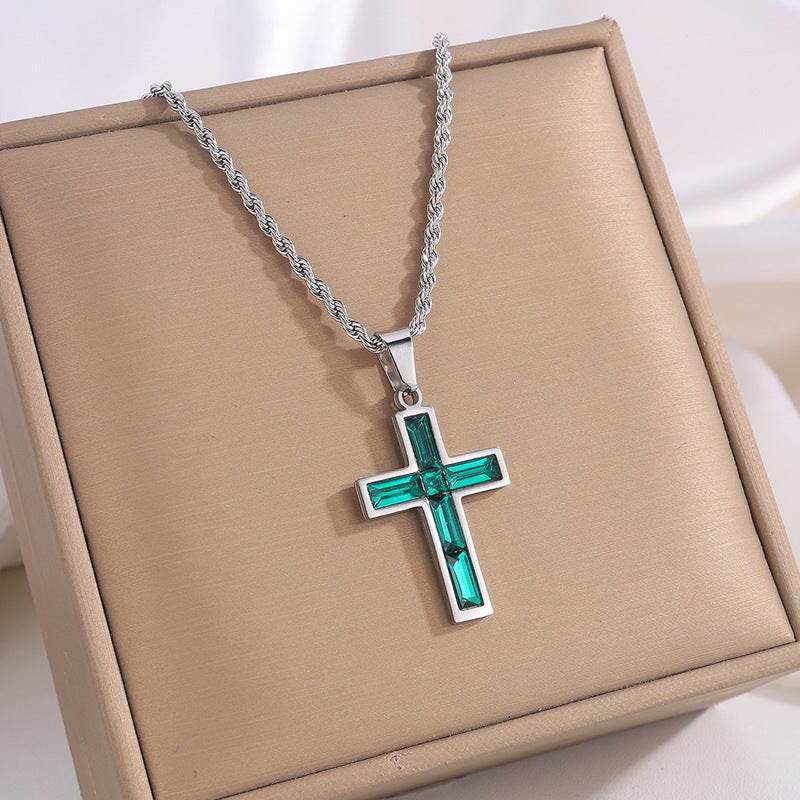 Fashion Jewelry European And American Ing Style Diamond Cross Necklace Unique No Color Fading - Velora