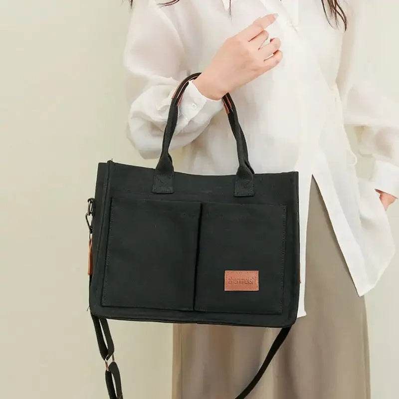 Casual Daily Canvas Tote Shoulder Bags Women Mommy Bag Large Capacity Messenger Multi Pocket Crossbody Chic Reusable Hand Bag - Velora