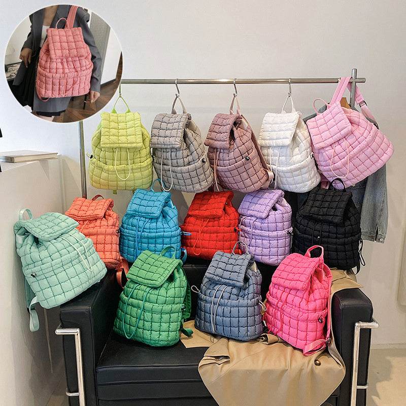 Candy Color Quilted Women Backpack Puffy Down Padded School Bag Large Cotton Travel Back Pack Bags For Women Plaids Shoulder Bag - Velora