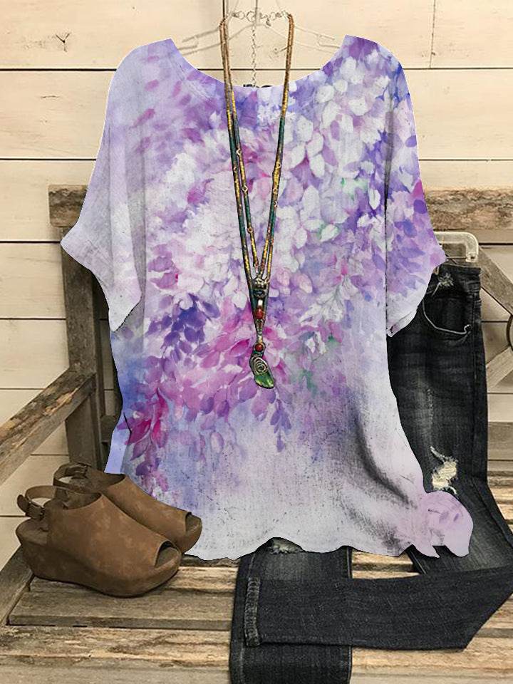 Summer Loose blouse Round Neck Short Sleeve Cotton And Linen Top For Women - Velora