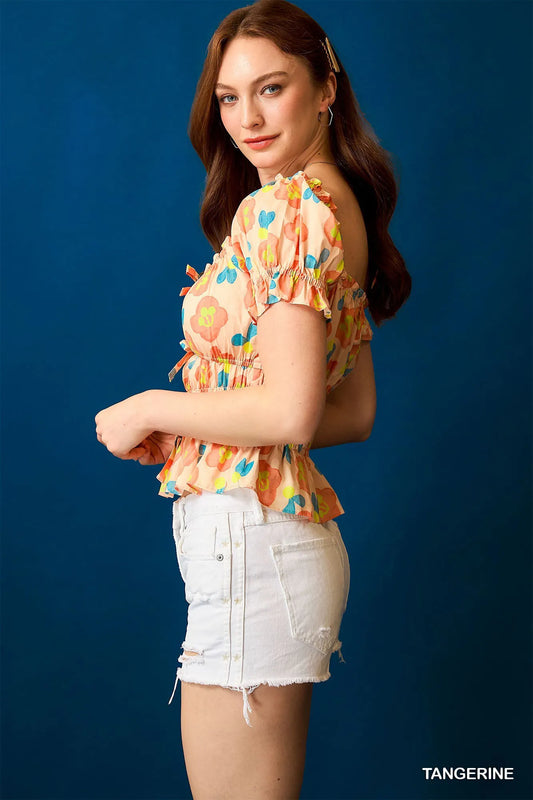 Umgee Floral Smocked Peplum Blouse - Velora