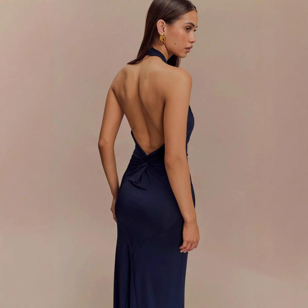 Ins Bodycon Halter Dress Sexy Backless Slim Fit Waist Slimming Maxi Dresses Prom Party Club Clothing For Women Velora