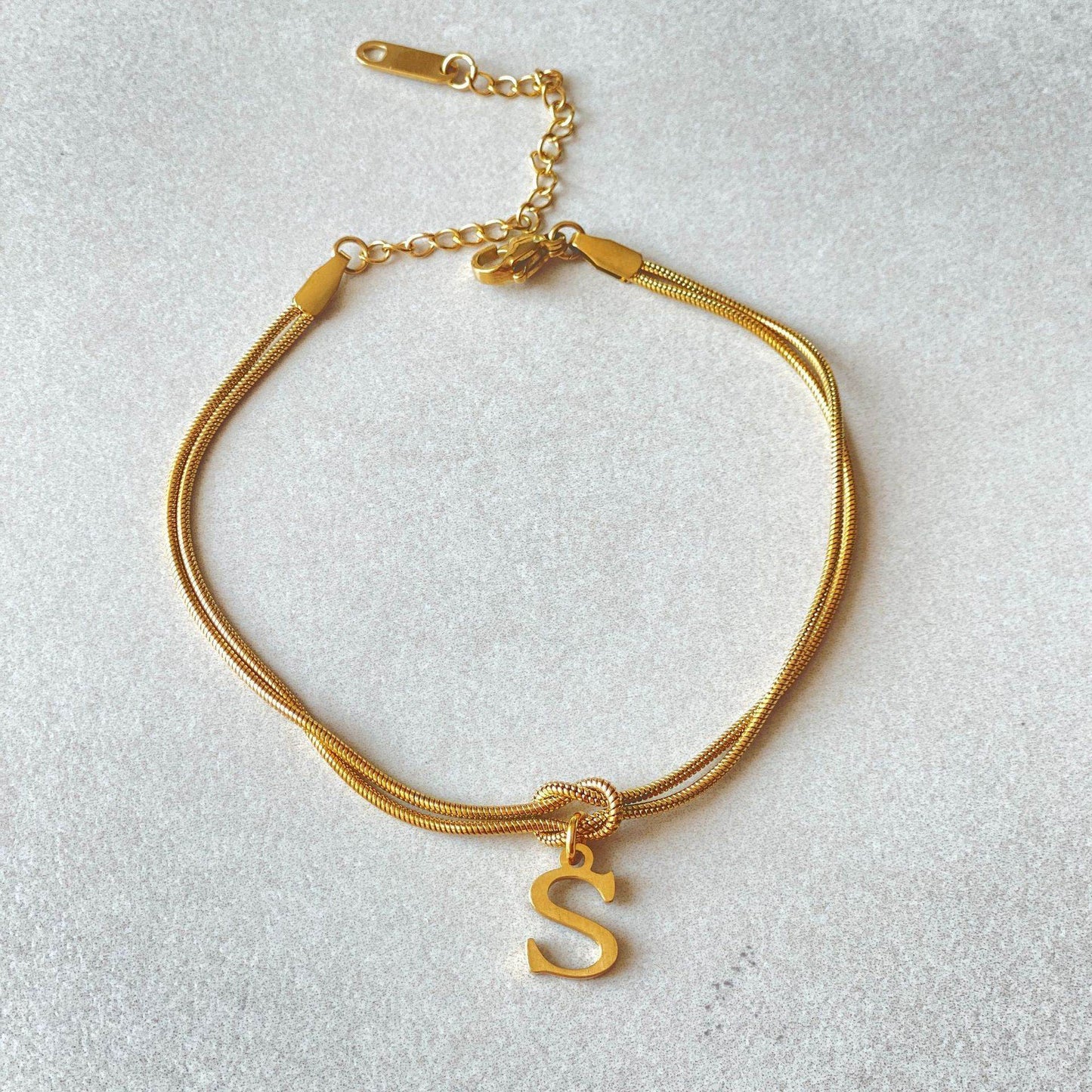 New Letter A-Z Love Knot Bracelets For Women Couple Gold Color Dainty Snake Chain Charm Bracelet Stainless Steel Jewelry Gift Valentine's Day Gifts - Velora