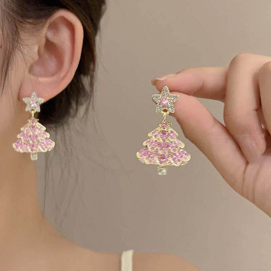 New Design Sweet Christmas Tree Earrings For Women Light Luxury Sparkling Zircon Dangle Earring Xmas Holiday Party Jewelry - Velora