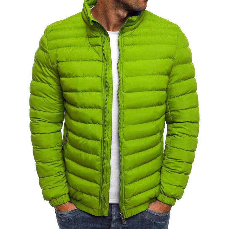 Men Jacket Zipper Solid Color Long Sleeves Pockets Coldproof Autumn Thicken Cotton Padded Overcoat For Outdoor - Velora