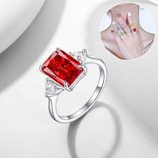 S925 Colorful Rectangular Rhinestone Ring Ins Fashion Love Rings For Women Luxury Jewelry - Velora