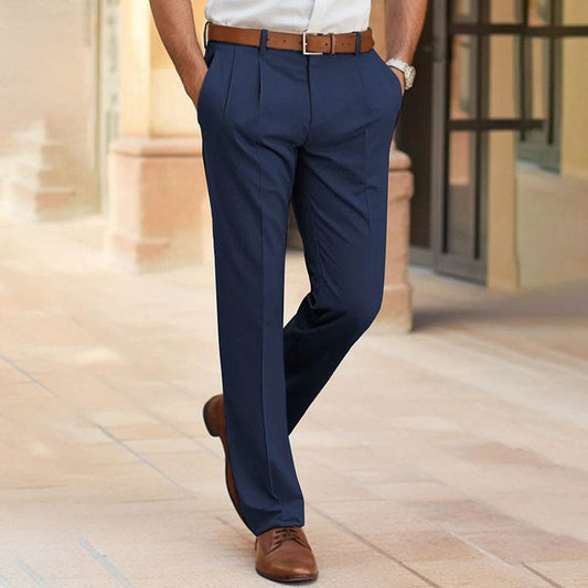 Men's Casual Suit Pants Fashion Trousers Mid Waist Straight Long Pants For Office Business Formal - Velora