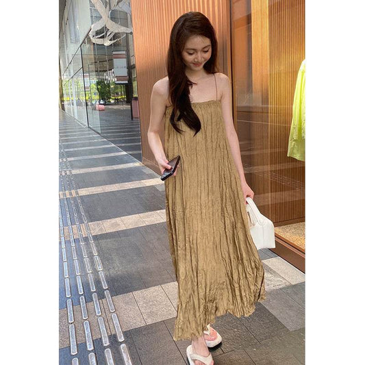 Fashionable Pleated Fabric Elegant Slimming Pleated Suspender Skirt - Velora