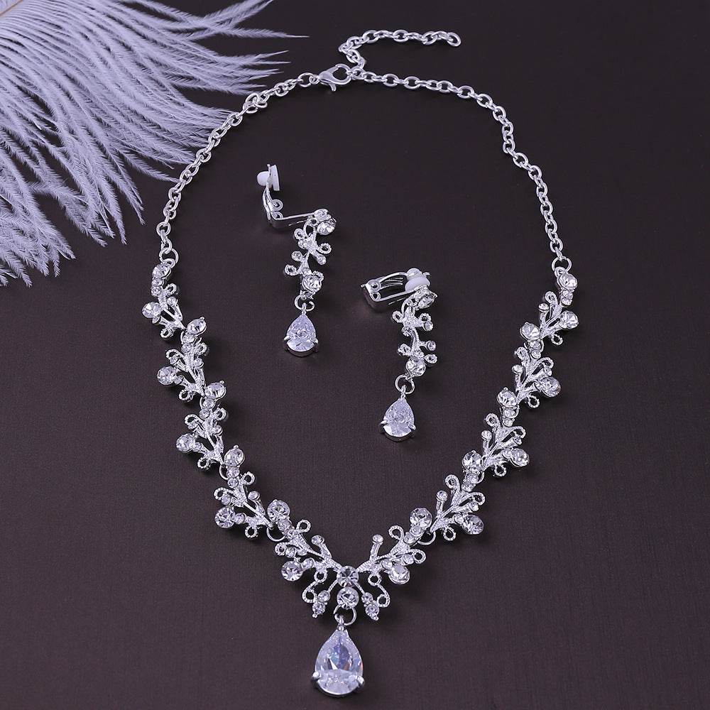 Bridal Rhinestone Zircon Earring Necklace - Velora