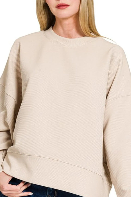 Zenana Ribbed Balloon Sleeve Sweatshirt - Velora
