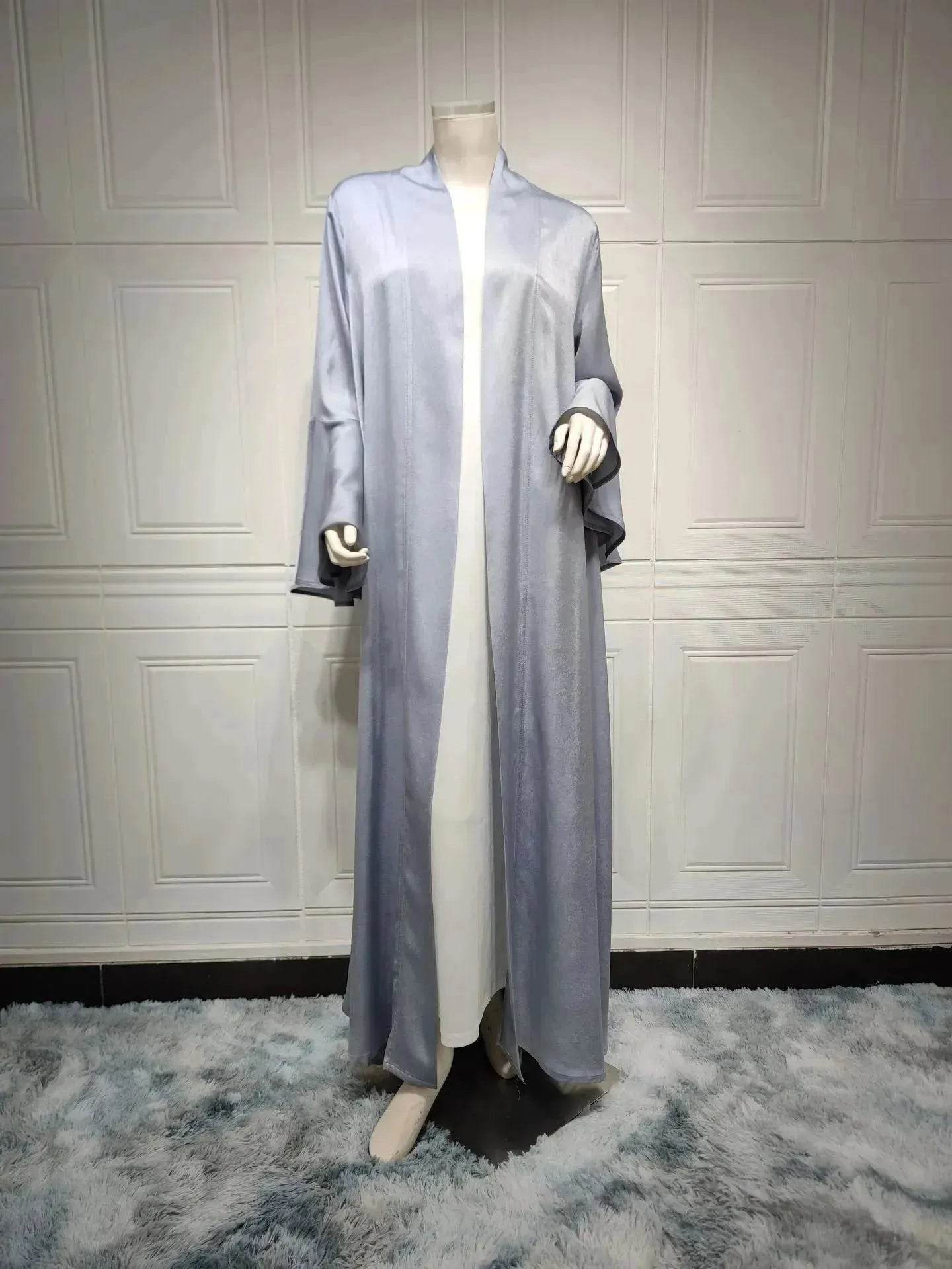 Abaya two piece set Elegant Satin Plain Color Abaya Kimono Open front Abaya Dubai Abaya wear for Middle East Women - Velora