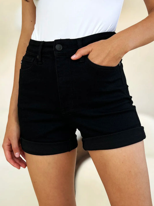 Judy Blue Full Size High Waist Tummy Control Cuffed Denim Shorts - Velora