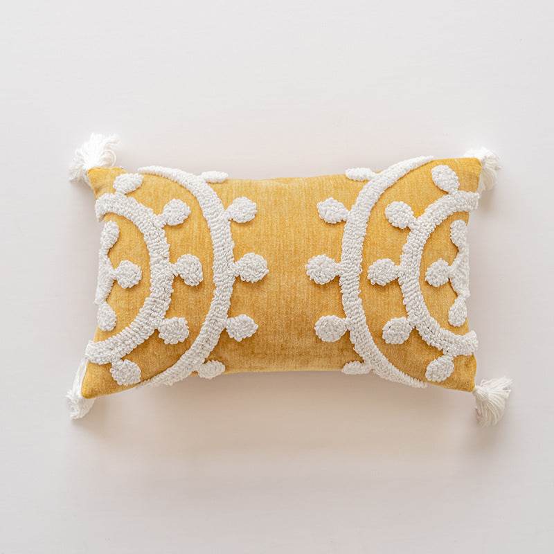 Handmade Embroidery Velvet Embroidery Pillow Cover Craft Cushion Hotel Homestay Tassel Pillow Bedside - Velora