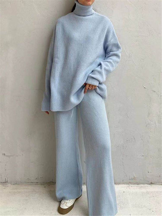 2 Pieces Women Sets Knitted Tracksuit Turtleneck Sweater - Velora