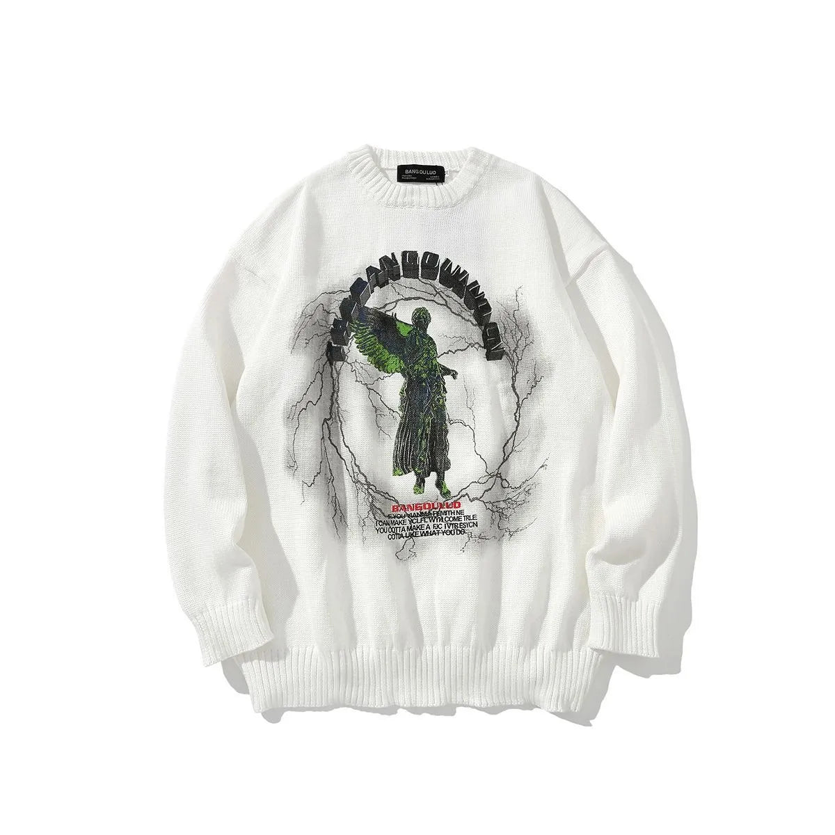 Men's Gothic Angel Wings Embroidered Knit Sweater - Velora