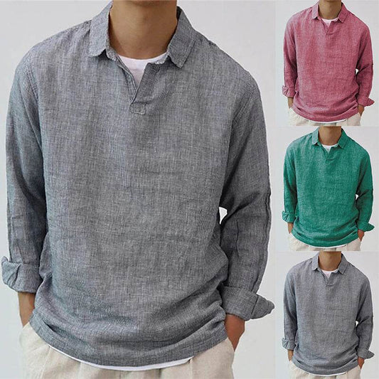 New Fashion Men's Pullover Shirt Solid Color Long Sleeve Lapel Oversize Casual Top Tee 2023 Summer Clothing For Men Shirts - Velora