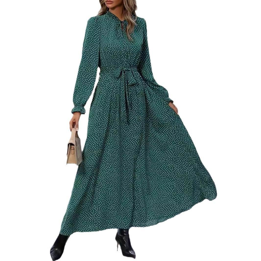Women's Long Sleeve Dotted Prints Dress - Velora