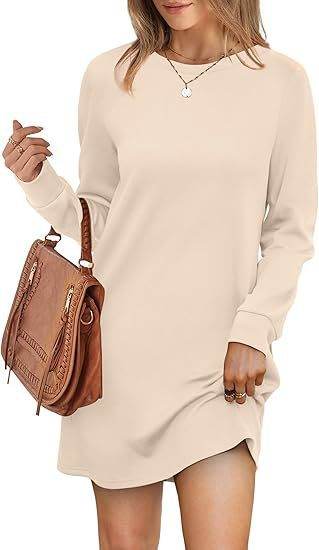 Back Fold Pocket Long Sleeve Sweater Dress - Velora