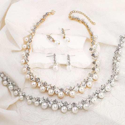 Baroque Alloy Necklace And Earrings Elegant Fashion All-match Bridal Formal Formal Dress Jewelry Suit - Velora