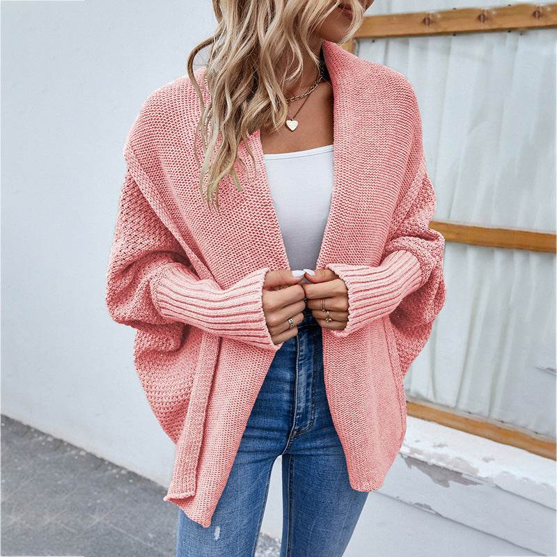 New Loose Knitted Sweater Solid Color Bat Sleeve Large Lapel Cardigan Autumn And Winter Fashion Jacket For Women Clothing - Velora