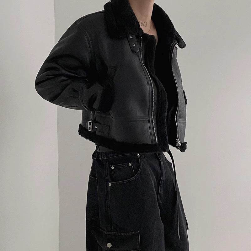 South Korea Fur Integrated Cotton Coat Loose Suede Lambswool Leather Jacket - Velora
