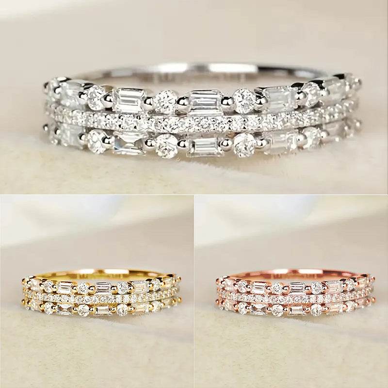 Multilayer Ring Three-layer Fine Circle Line Setting For Women Full Finger Rings Jewelry Gifts - Velora