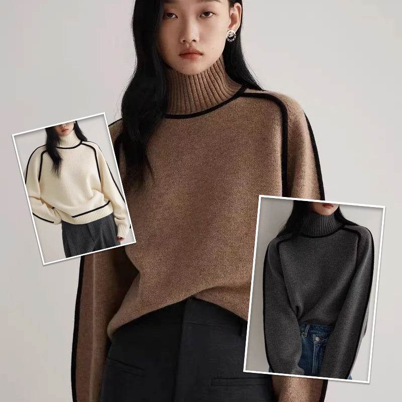 Autumn And Winter Half Turtleneck Three-dimensional Casual Loose Pullover Knitted Sweater Fashion Knit Top Outerwear - Velora