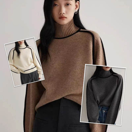 Autumn And Winter Half Turtleneck Three-dimensional Casual Loose Pullover Knitted Sweater Fashion Knit Top Outerwear - Velora
