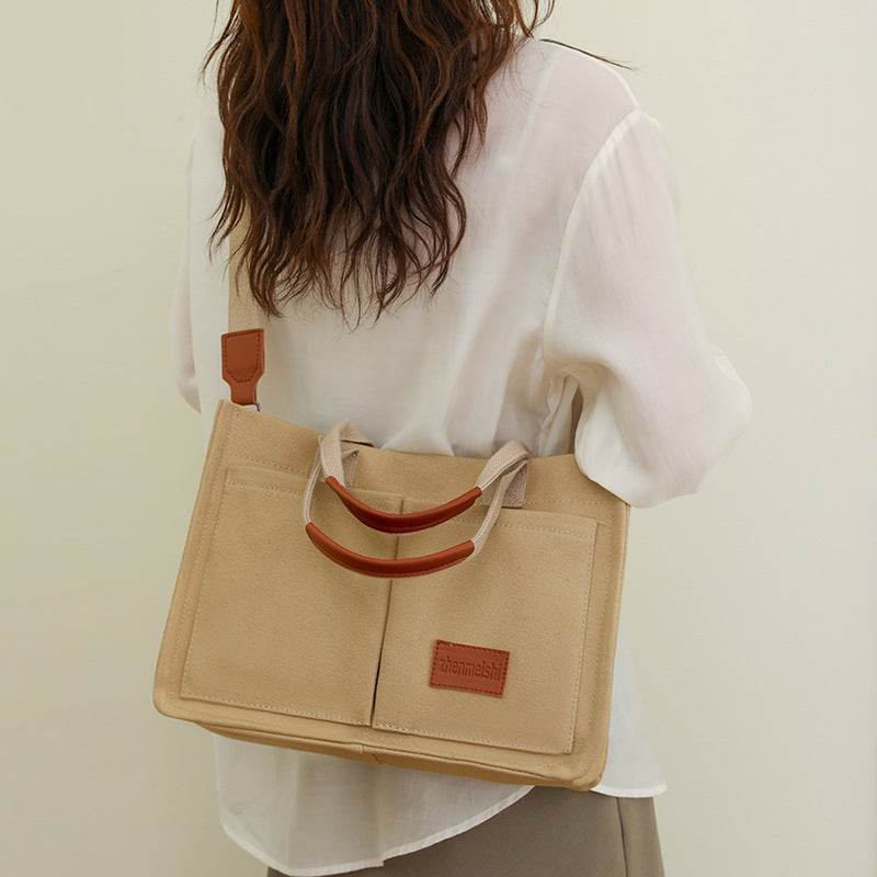Casual Daily Canvas Tote Shoulder Bags Women Mommy Bag Large Capacity Messenger Multi Pocket Crossbody Chic Reusable Hand Bag - Velora
