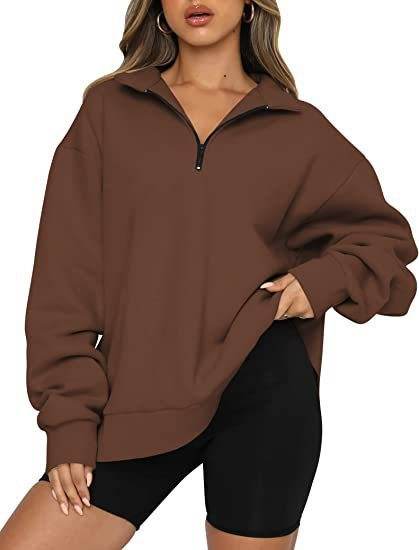 Women Sweatshirts Zip Turndown Collar Loose Casual Tops Clothes - Velora