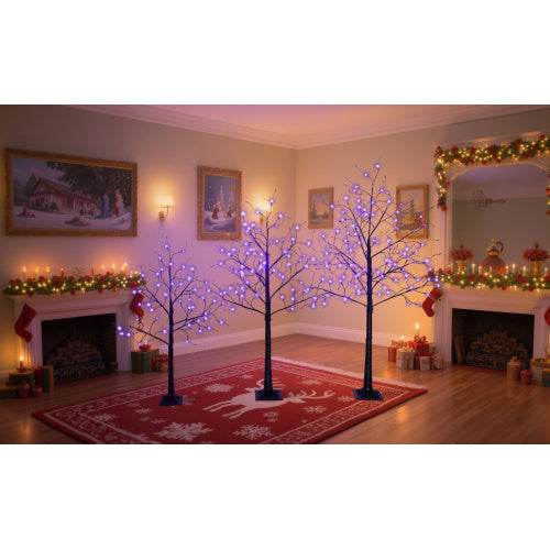 3 Pac Halloween Spooky Tree With Purple Lights, 4FT 5FT And 6FT, Lighted Black Tree For Halloween Decoration - Velora