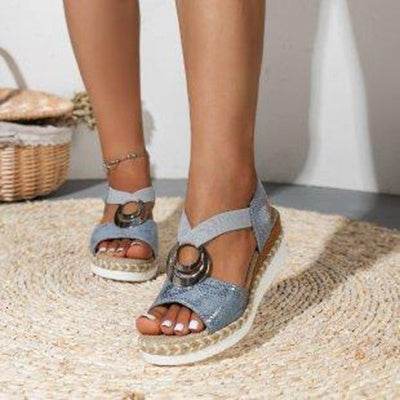 Women's Peep Toe Serpentine Wedges Sandals With Circle Design Casual Summer Shoes - Velora