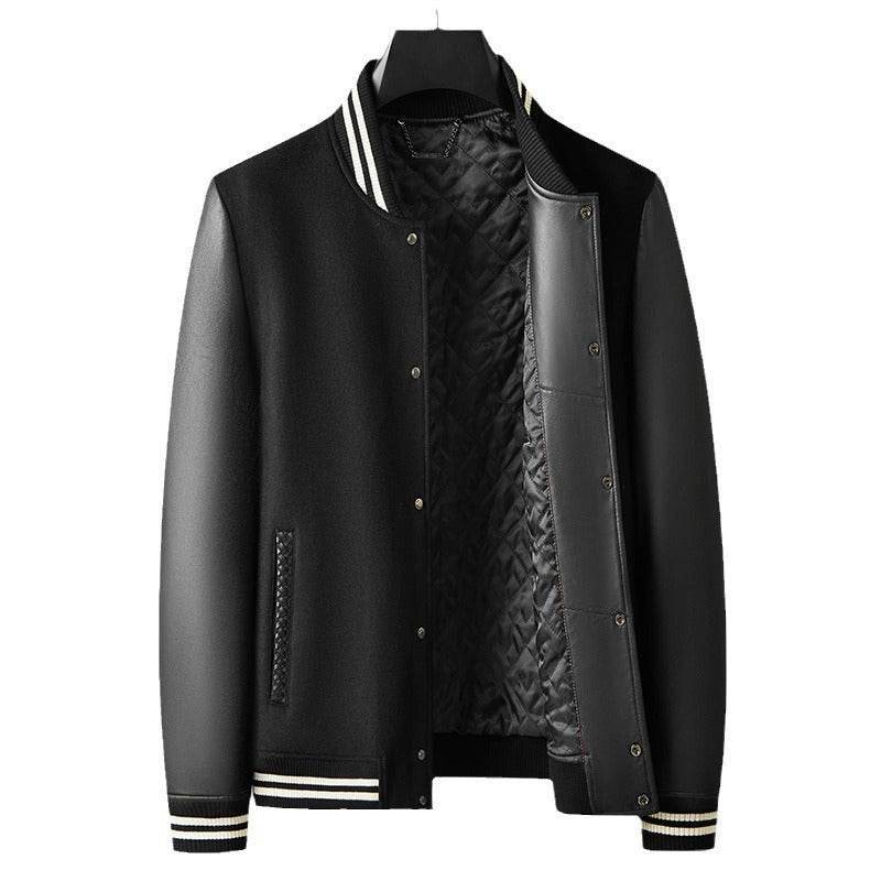 Men's Fashion Casual Wool Sheepskin Stitching Leather Coat - Velora
