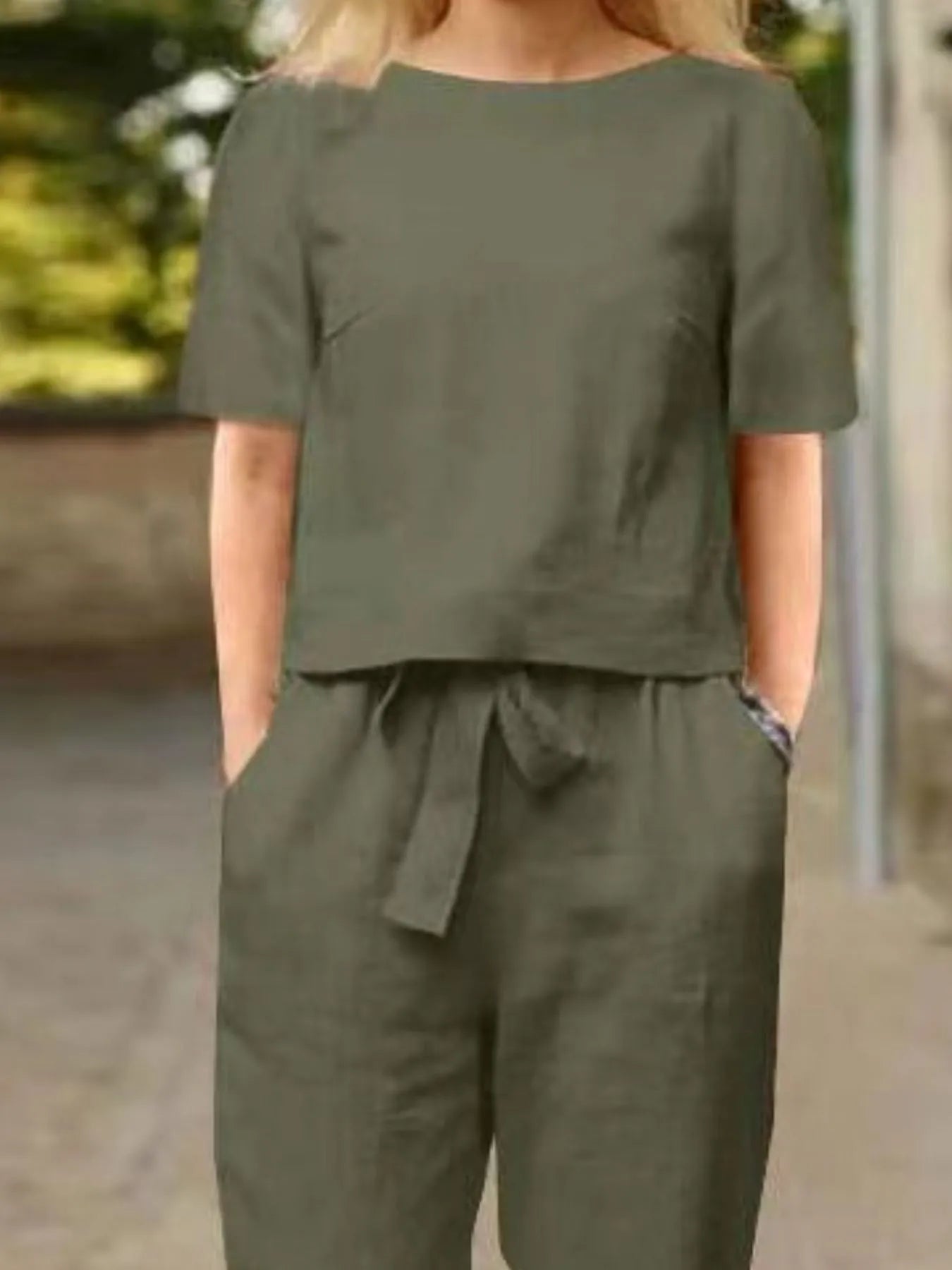 Full Size Round Neck Short Sleeve Top and Pants Set Plus Size - Velora