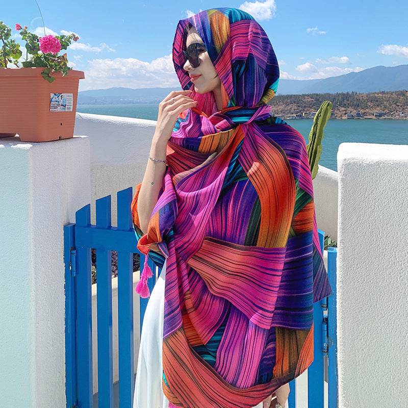 Ethnic Style Sun Protection Talma Tibet Desert Travel Thin Holiday Silk Scarf - Velora