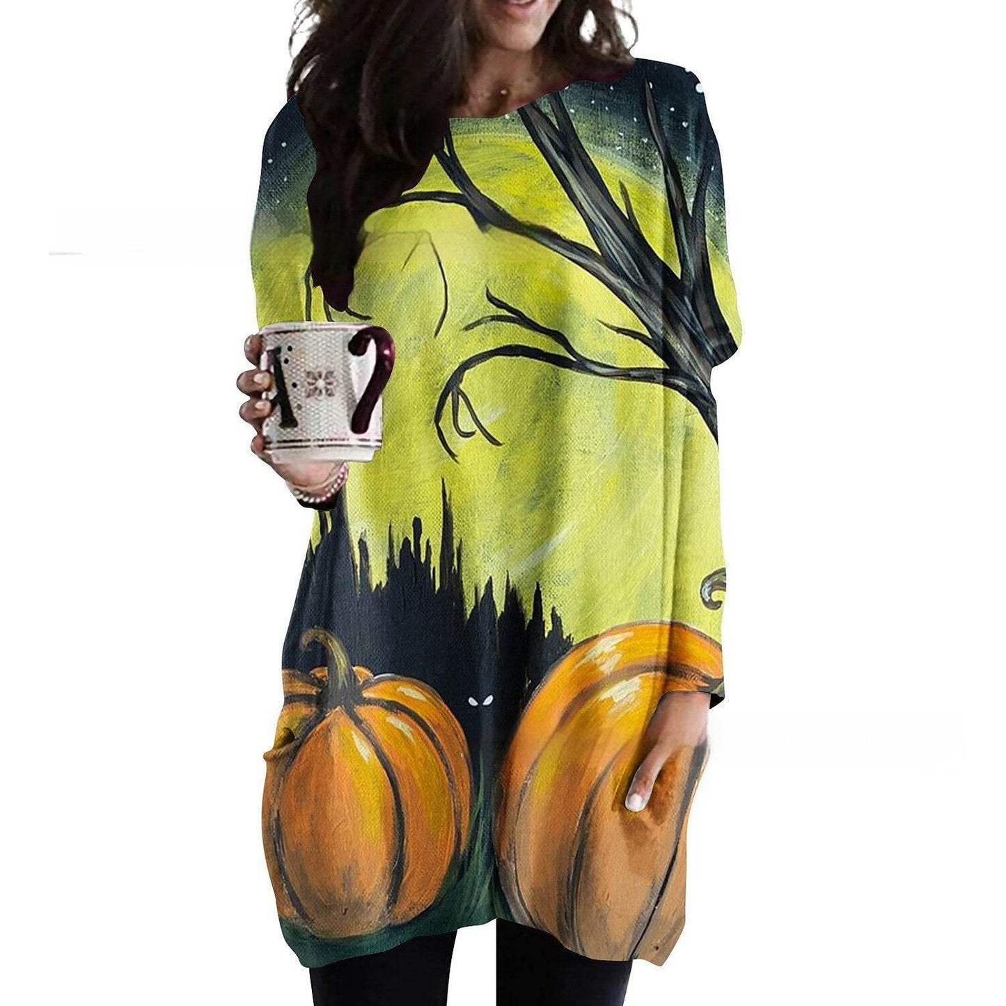 Women's Round Neck Mid-length Long-sleeved T-shirt With Pockets - Velora