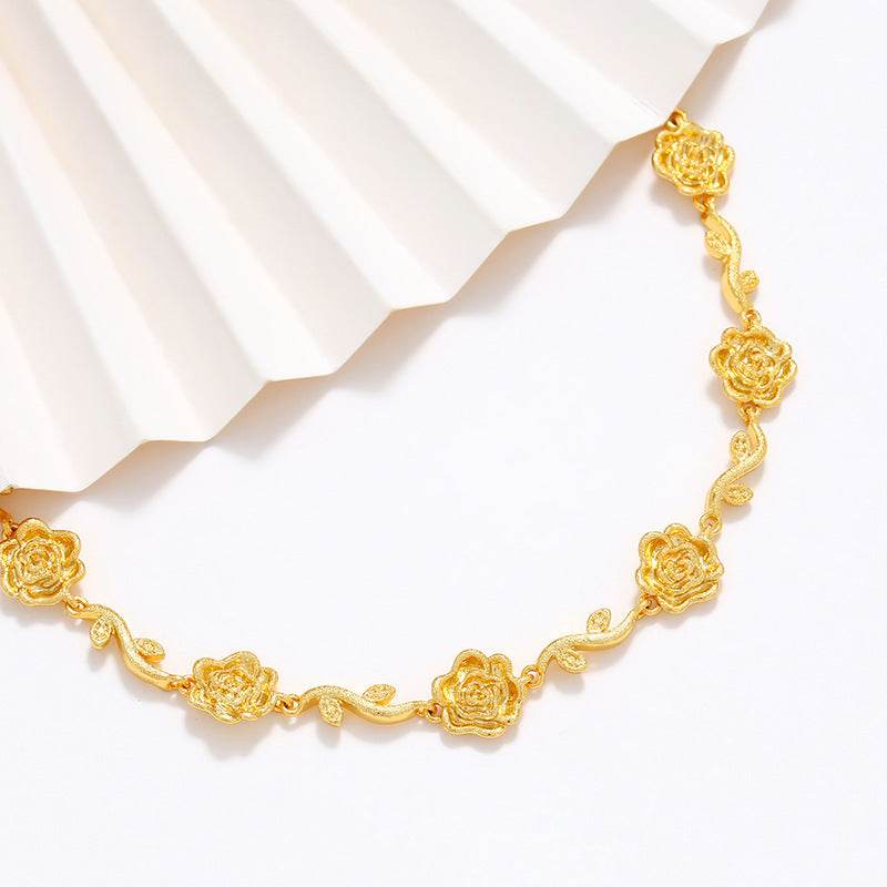 Copper Alloy Gold-plated Frosted Flower Branch Rose Bracelet Advanced Romantic - Velora