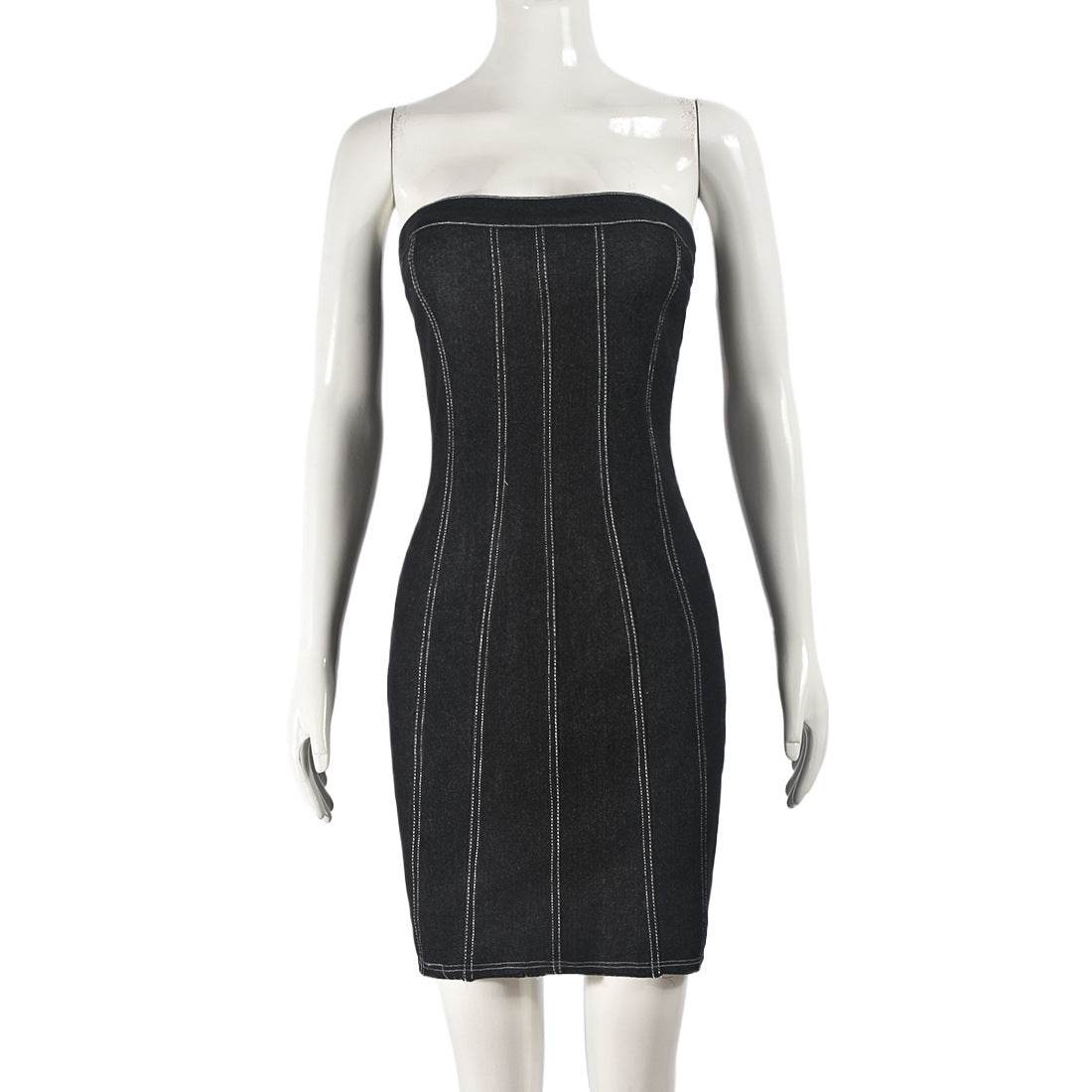 Fashion Backless Tube Denim Dress Summer Sexy Y2K Slim Short Dresses For Women Clothing - Velora