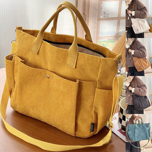Thick Corduroy Shoulder Bags Simple All-match Commute Totes Student Leisure Artistic Portable Messenger Bag - Velora