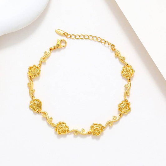 Copper Alloy Gold-plated Frosted Flower Branch Rose Bracelet Advanced Romantic - Velora