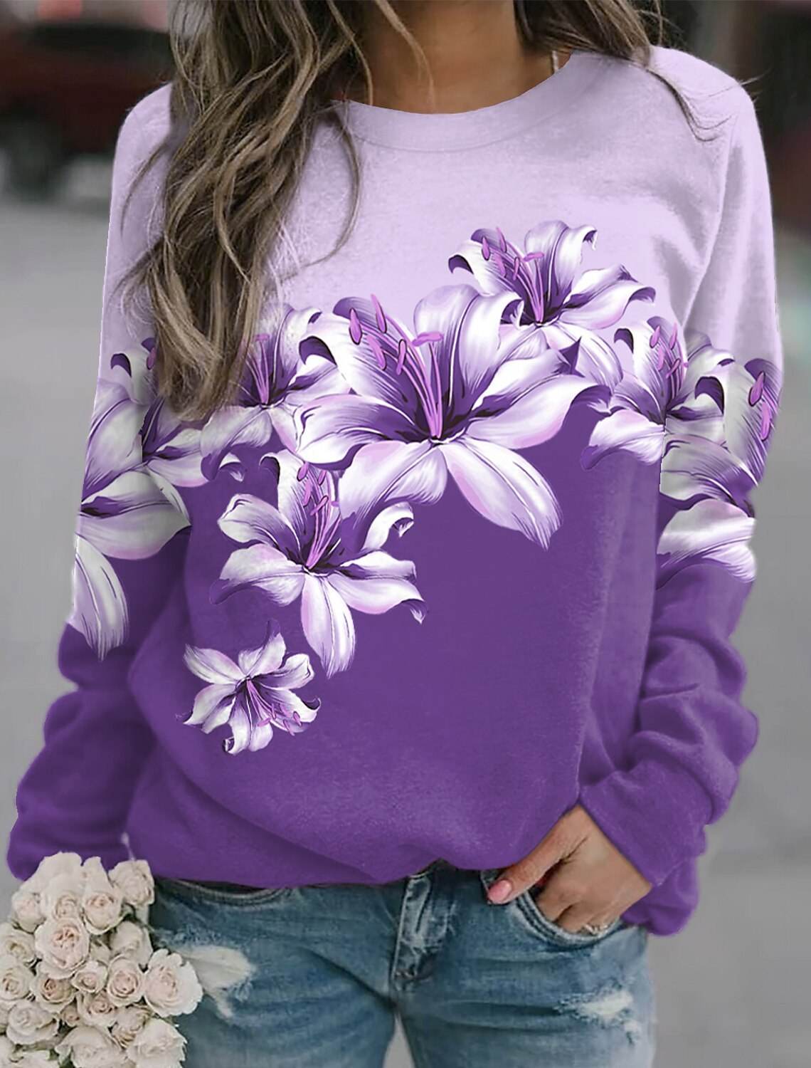 Women's Pullover Printed Sports Round Neck Long Sleeve - Velora