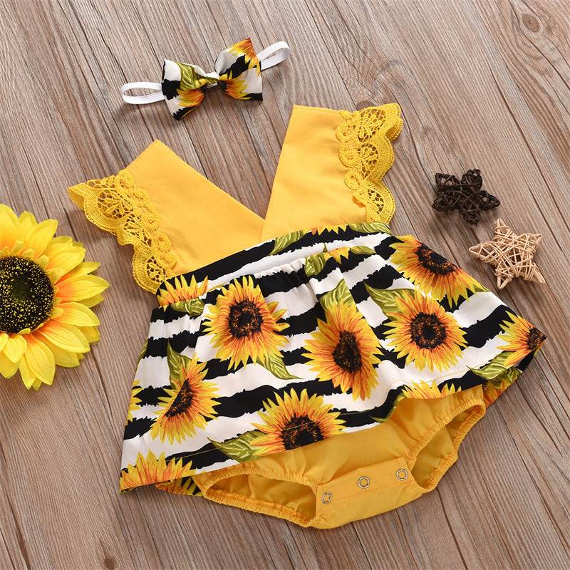 Summer Baby Girl Triangle Romper, Lace Wrapper For Newborn Baby, Sunflower Baby One-piece Romper - Velora