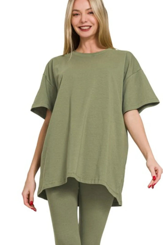 Zenana Cotton Round Neck Top & Legging Set - Velora