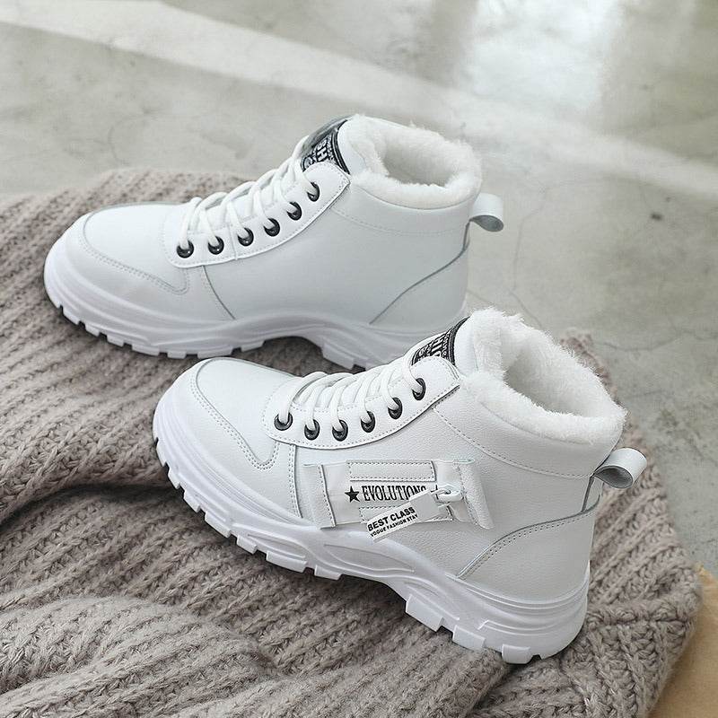 Fleece Lace-up Boots Winter Warm Short Plush High-top Shoes - Velora