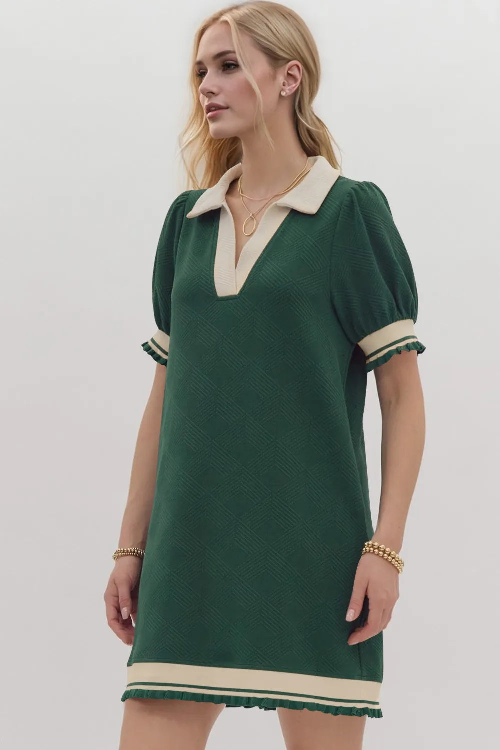 Oh Frill Contrast Trim Johnny Collar Short Sleeve Mini Dress - Velora